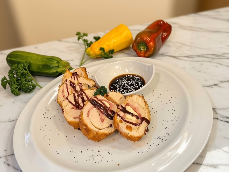 Plato de cordon bleu del restaurante de Pastelería Dulcita en la sede Calle 72, Bogotá