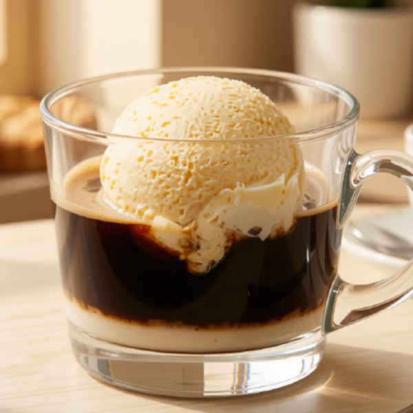 Affogato con crema batida en la cafetería de Pastelería Dulcita en Bogotá