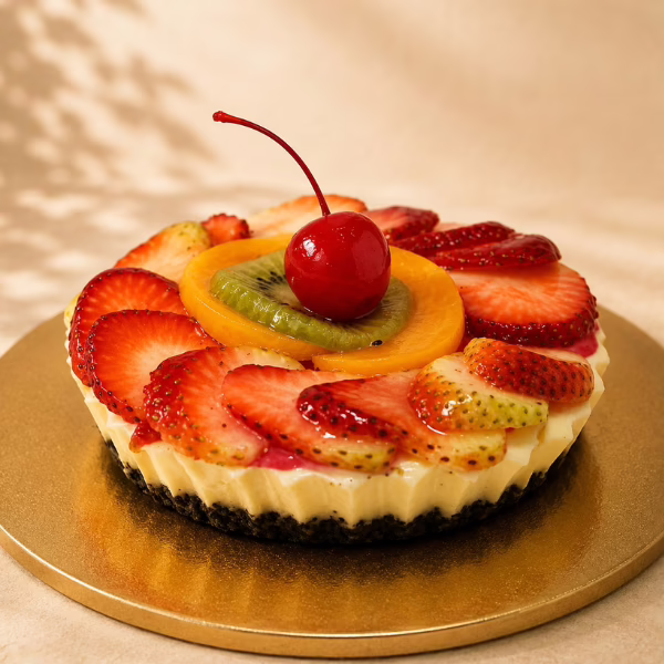 Cheesecake de frutas frescas con fresa, kiwi y cereza en Pastelería Dulcita, Bogotá