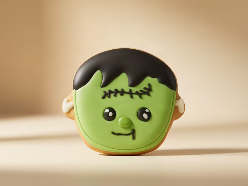Galleta decorada con diseño de Frankenstein para Halloween — Pastelería Dulcita Bogotá