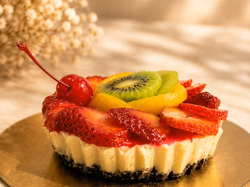 Cheesecake de frutas del menú de postres de Pastelería Dulcita en Bogotá