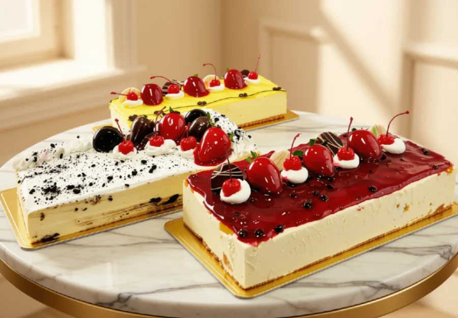 Mousse de sabores de Pastelería Dulcita: maracuyá, melocotón y Oreo