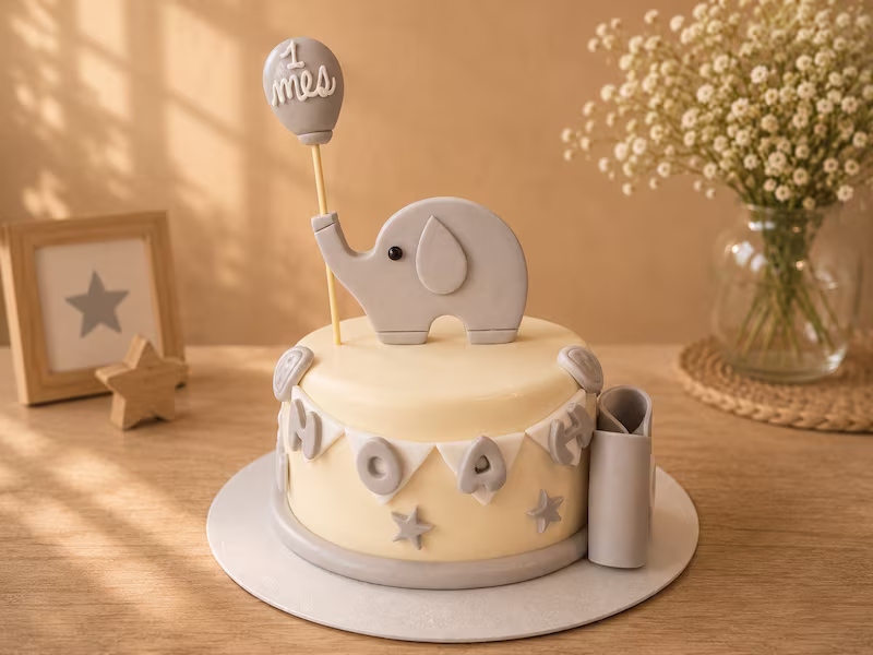 Pastel de baby shower con tema safari y animalitos — Pastelería Dulcita