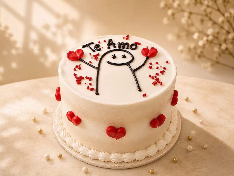 Torta personalizada minimalista con mensaje 'Te Amo' y corazones — Pastelería Dulcita en Bogotá