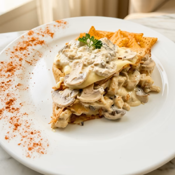 Pechuga gratinada con champiñones del restaurante de Pastelería Dulcita, sede Calle 72