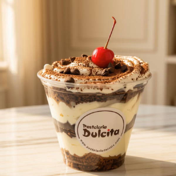 Tiramisú artesanal con capa de queso crema y cacao en Bogotá — Pastelería Dulcita