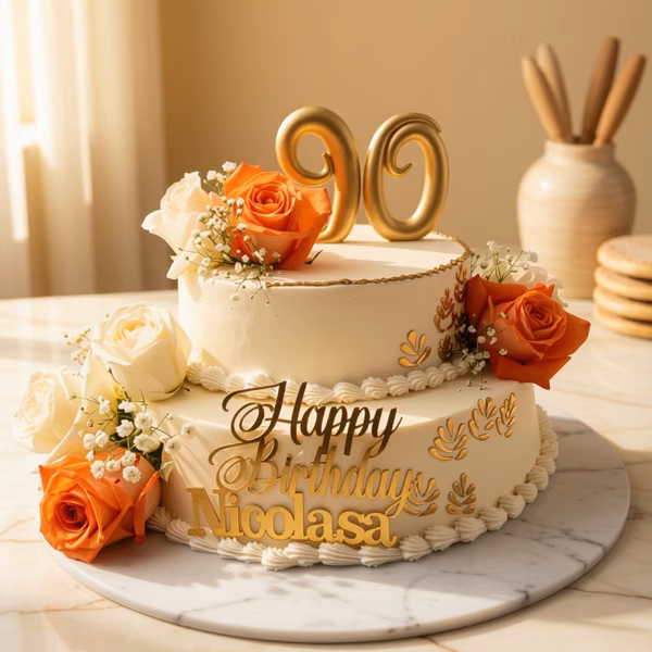 Torta de cumpleaños con flores naturales elaborada por Pastelería Dulcita en Bogotá