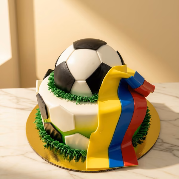 Torta de cumpleaños temática de fútbol en Bogotá — Pastelería Dulcita