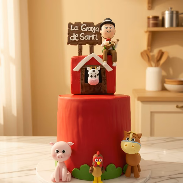 Torta infantil temática de granja con animalitos en Bogotá — Pastelería Dulcita